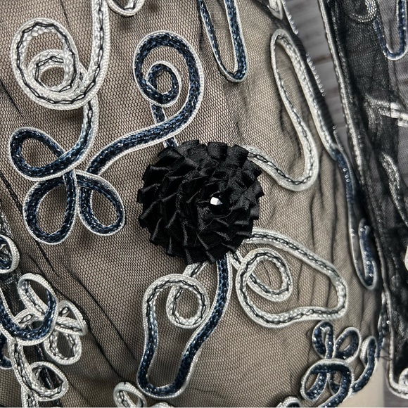 TC‎ Fashion Black Blue Metallic Floral Sheer Mesh Top Whimsigoth Medium VTG NEW - Picture 3 of 9